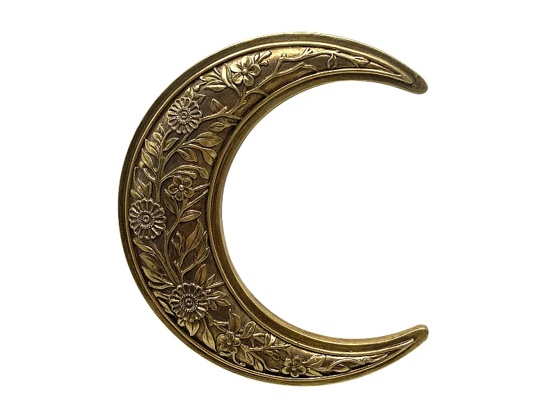 Déco murale lune motif fleurs doré 15.5x18cm