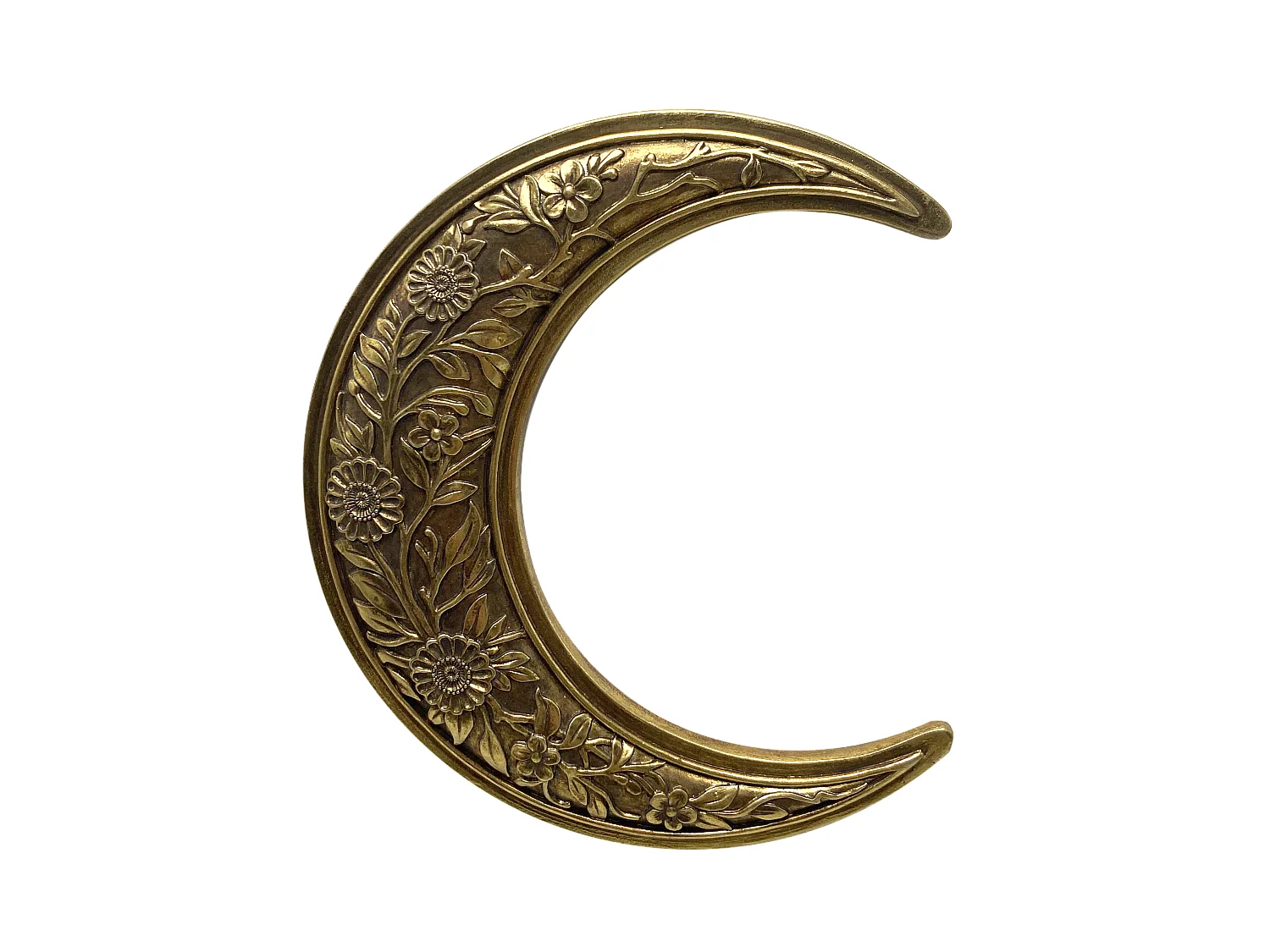 Déco murale lune motif fleurs doré 15.5x18cm