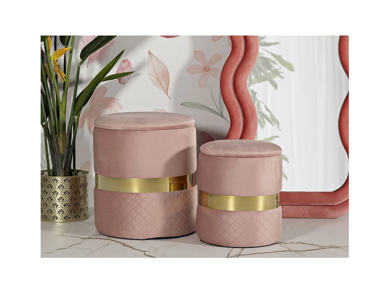 Set van 2 Poefs MF869, Roze, 37x37x42 cm, Epikasa