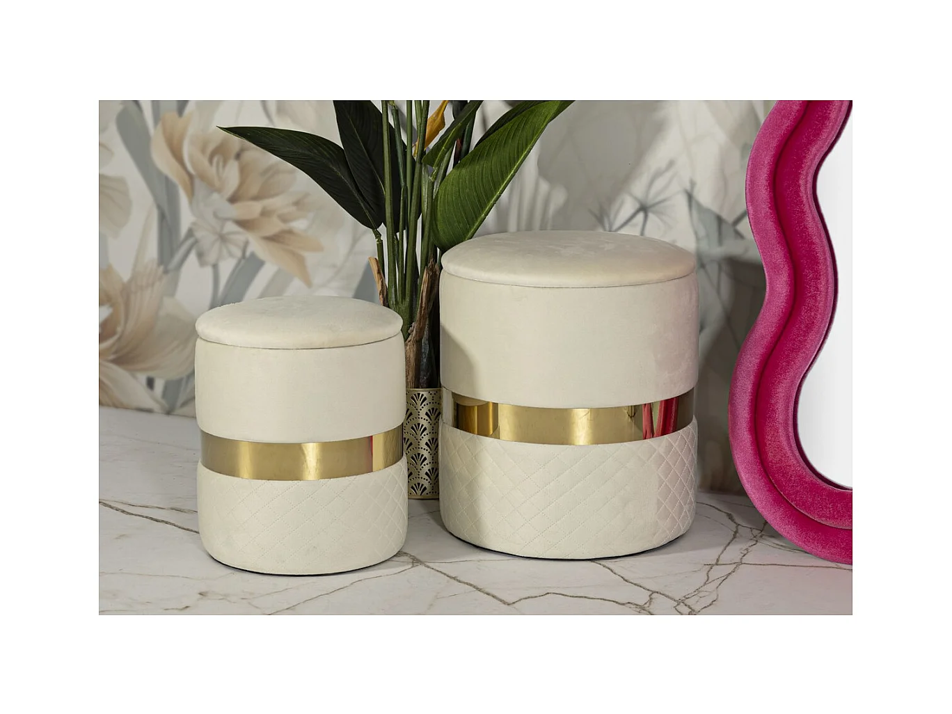 Set van 2 Poefs MF868, Beige, 37x37x42 cm, Epikasa