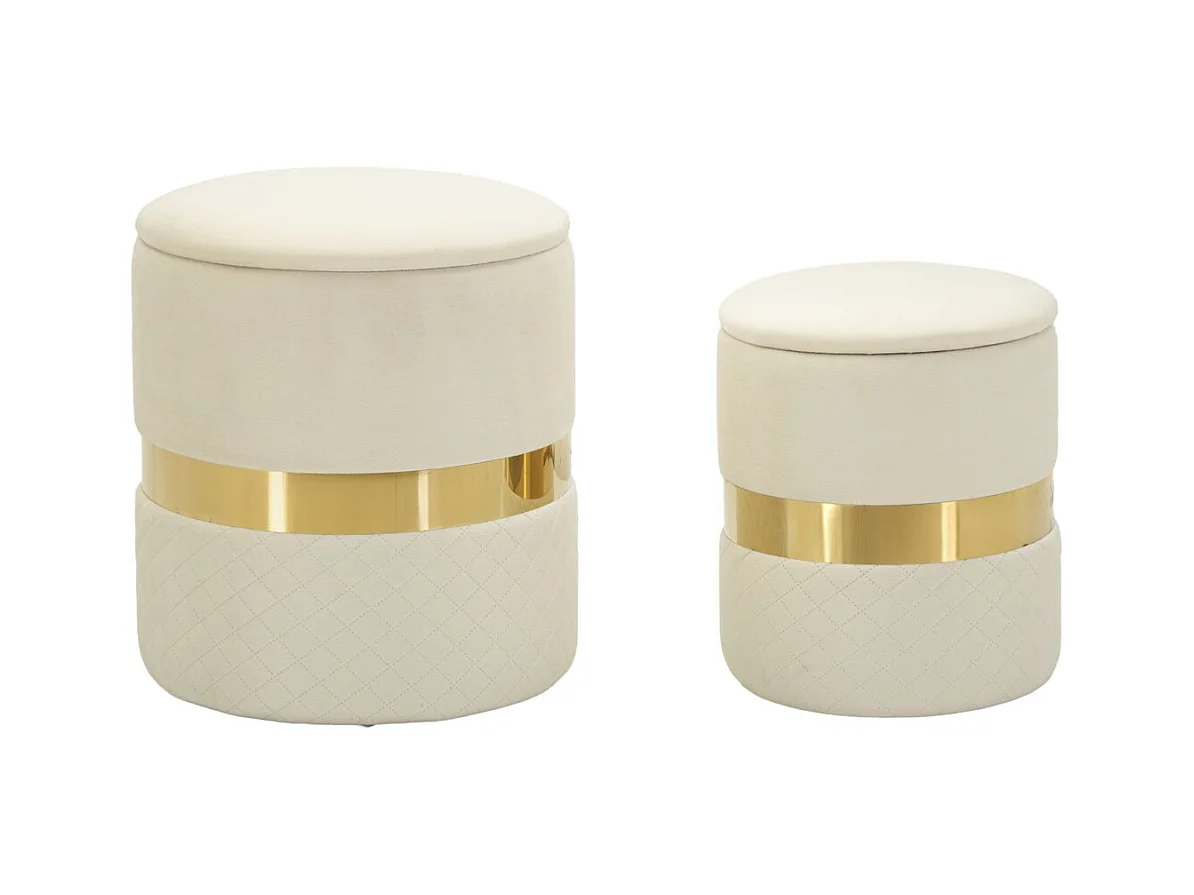 Lot de 2 Poufs MF868, Beige, 37x37x42 cm, Epikasa
