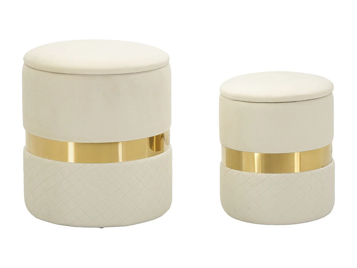 Zestaw 2 Pufami MF868, Beżowy, 37x37x42 cm, Seven Design