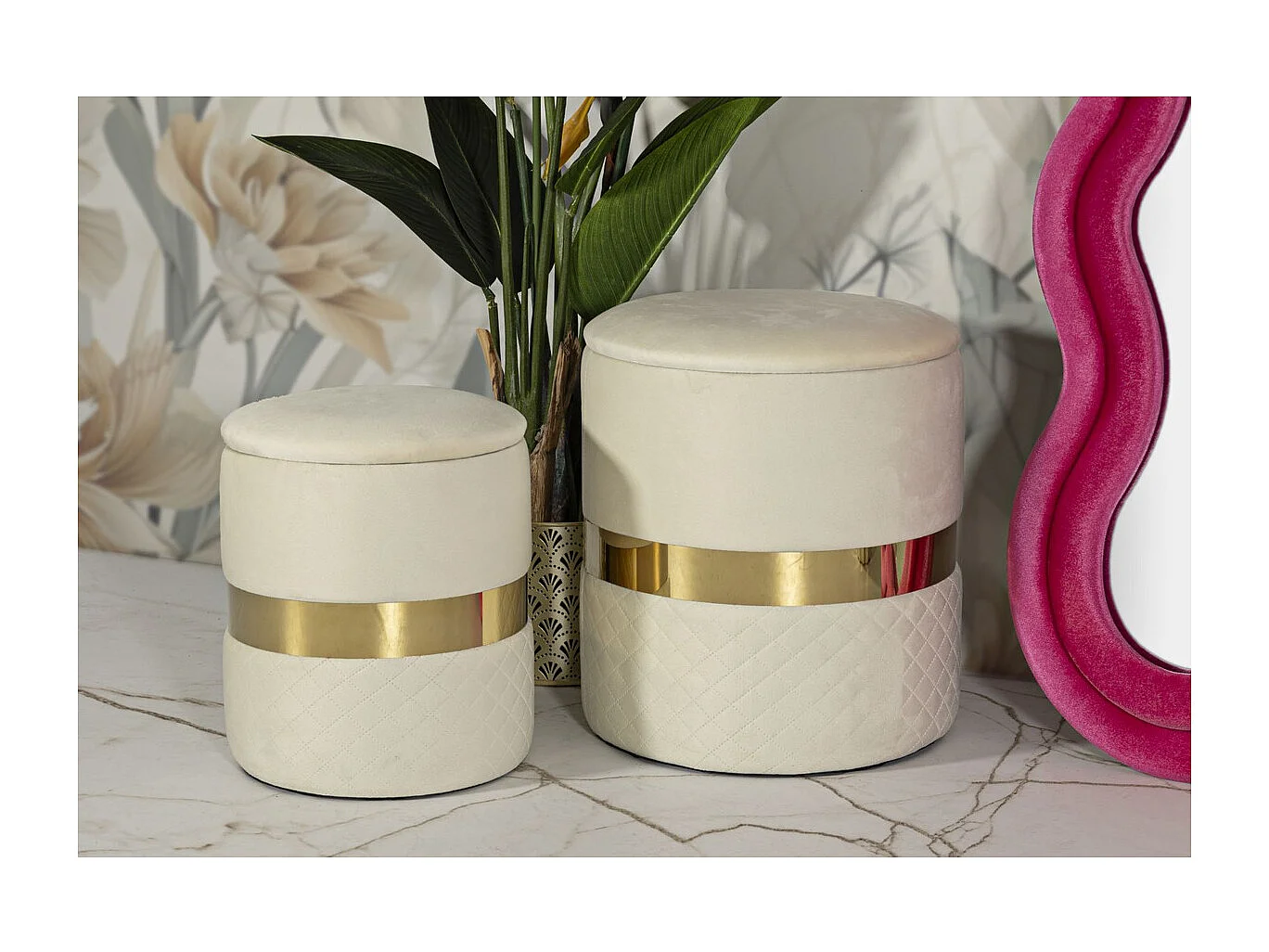 Zestaw 2 Pufami MF868, Beżowy, 37x37x42 cm, Seven Design