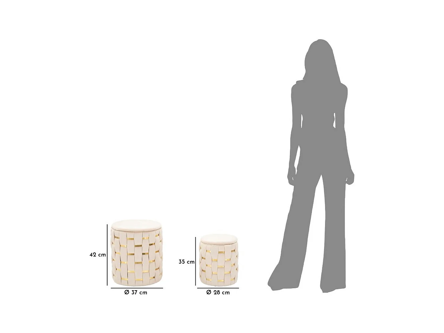 Set van 2 Poefs MF871, Beige, 37x37x42 cm, Epikasa