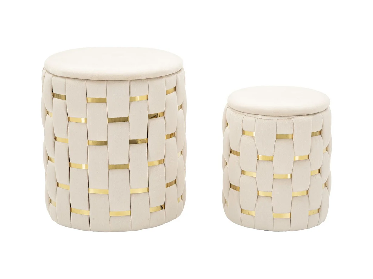 Lot de 2 Poufs MF871, Beige, 37x37x42 cm, Epikasa