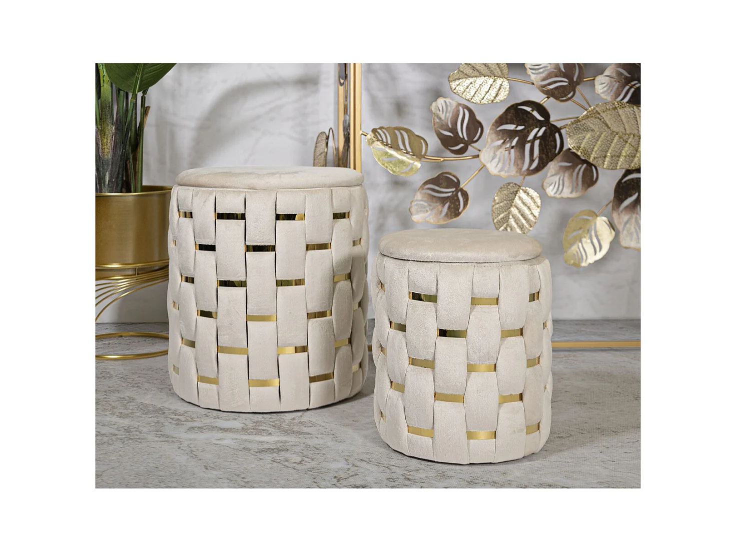 Conjunto de 2 Pufes MF871, Bege, 37x37x42 cm, Epikasa