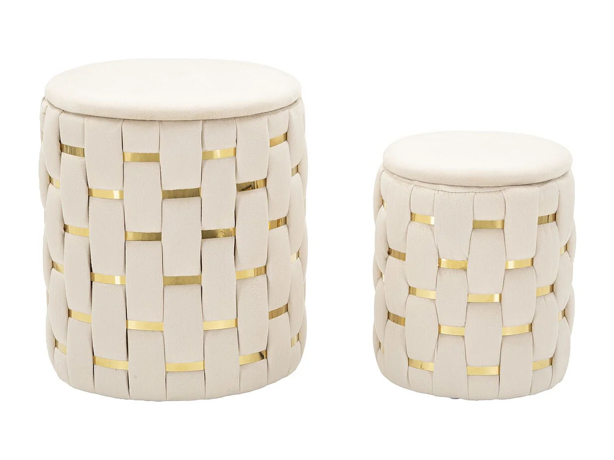 Lot de 2 Poufs Alberto, Beige, 37x37x42 cm, Seven Design
