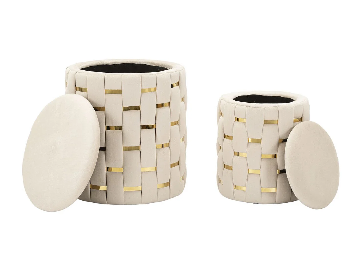 Lot de 2 Poufs Alberto, Beige, 37x37x42 cm, Seven Design