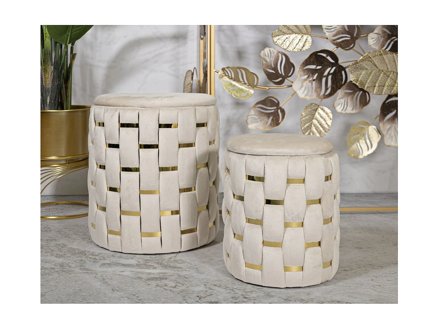 Lot de 2 Poufs Alberto, Beige, 37x37x42 cm, Seven Design