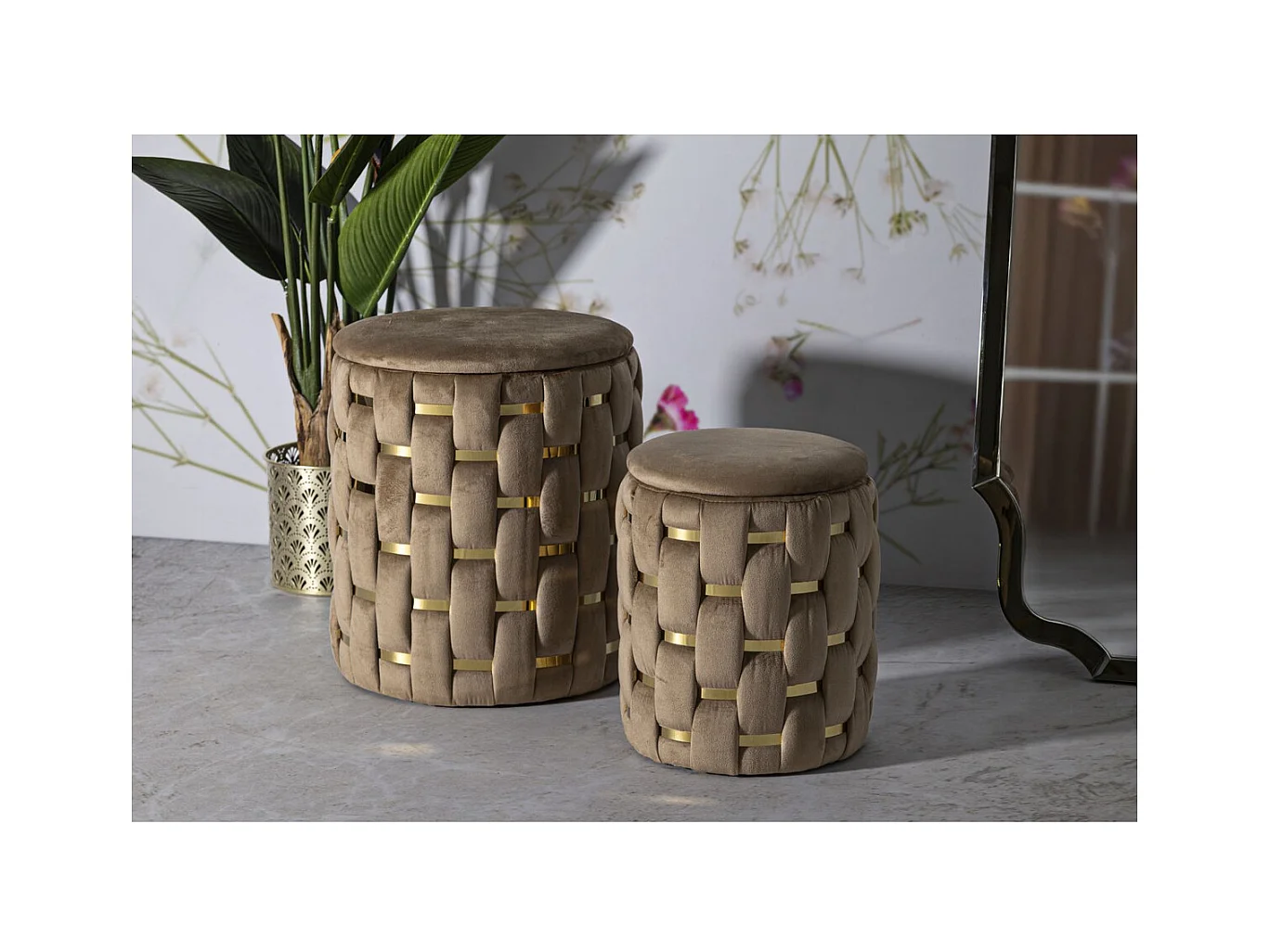 Set van 2 Poefs MF873, Goud, 37x37x42 cm, Epikasa