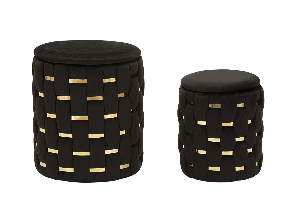 Lot de 2 Poufs MF872, Noir, 37x37x42 cm, Epikasa