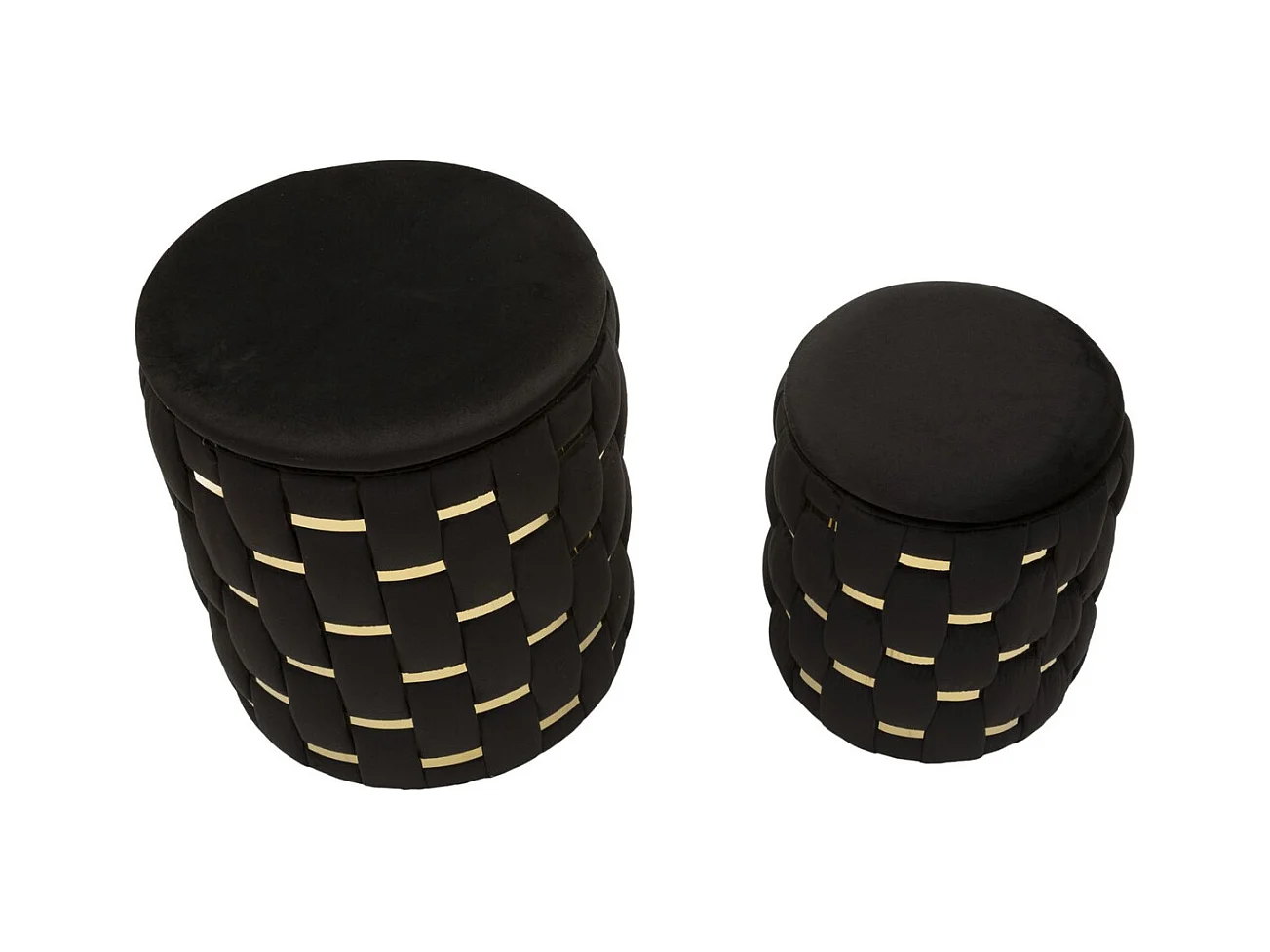 Lot de 2 Poufs MF872, Noir, 37x37x42 cm, Epikasa