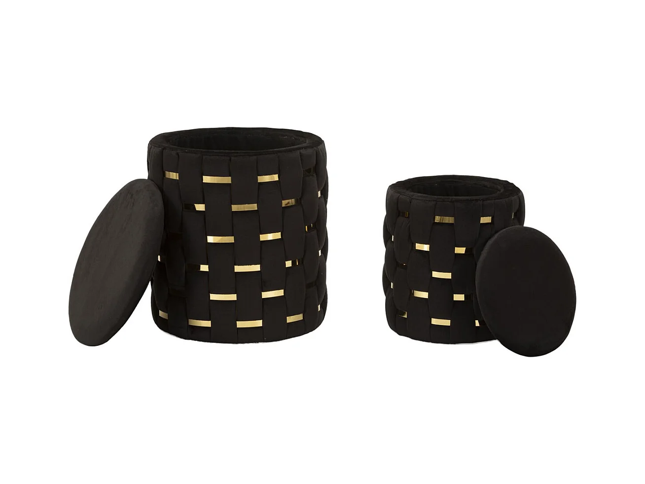 Lot de 2 Poufs MF872, Noir, 37x37x42 cm, Epikasa