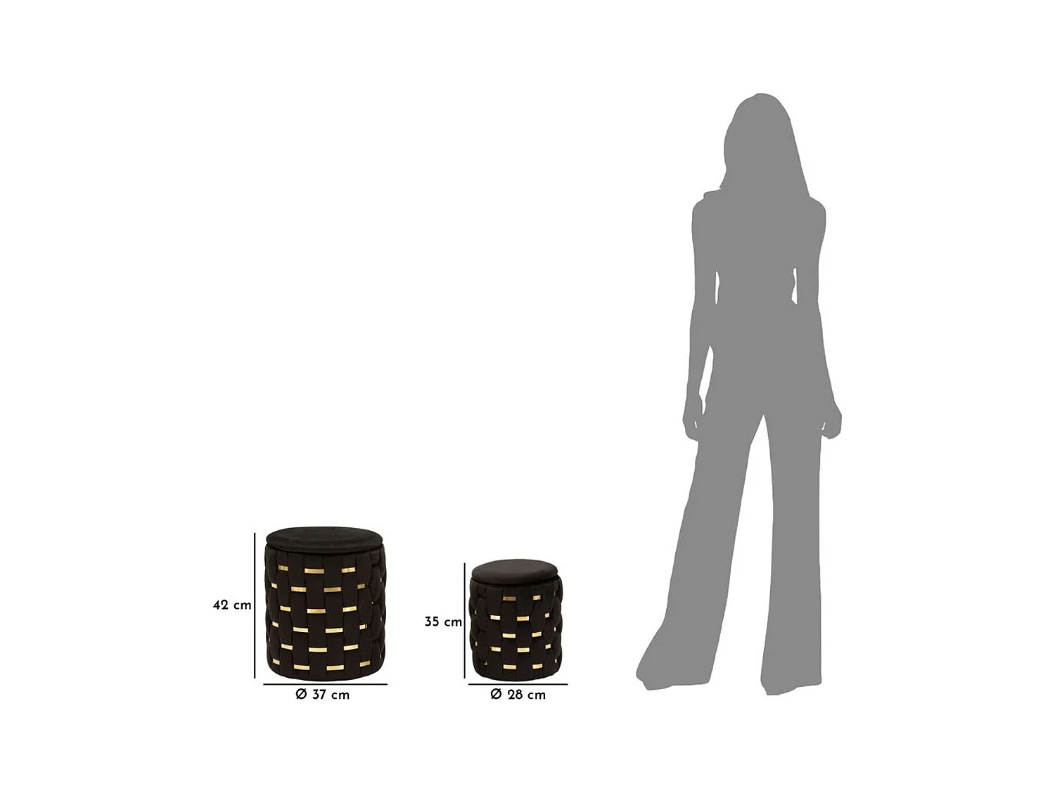 Conjunto de 2 Pufes MF872, Preto, 37x37x42 cm, Epikasa