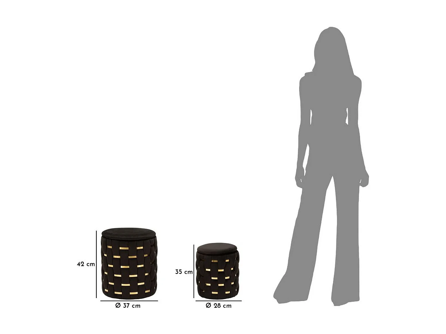 Zestaw 2 Pufami MF872, Czarny, 37x37x42 cm, Seven Design