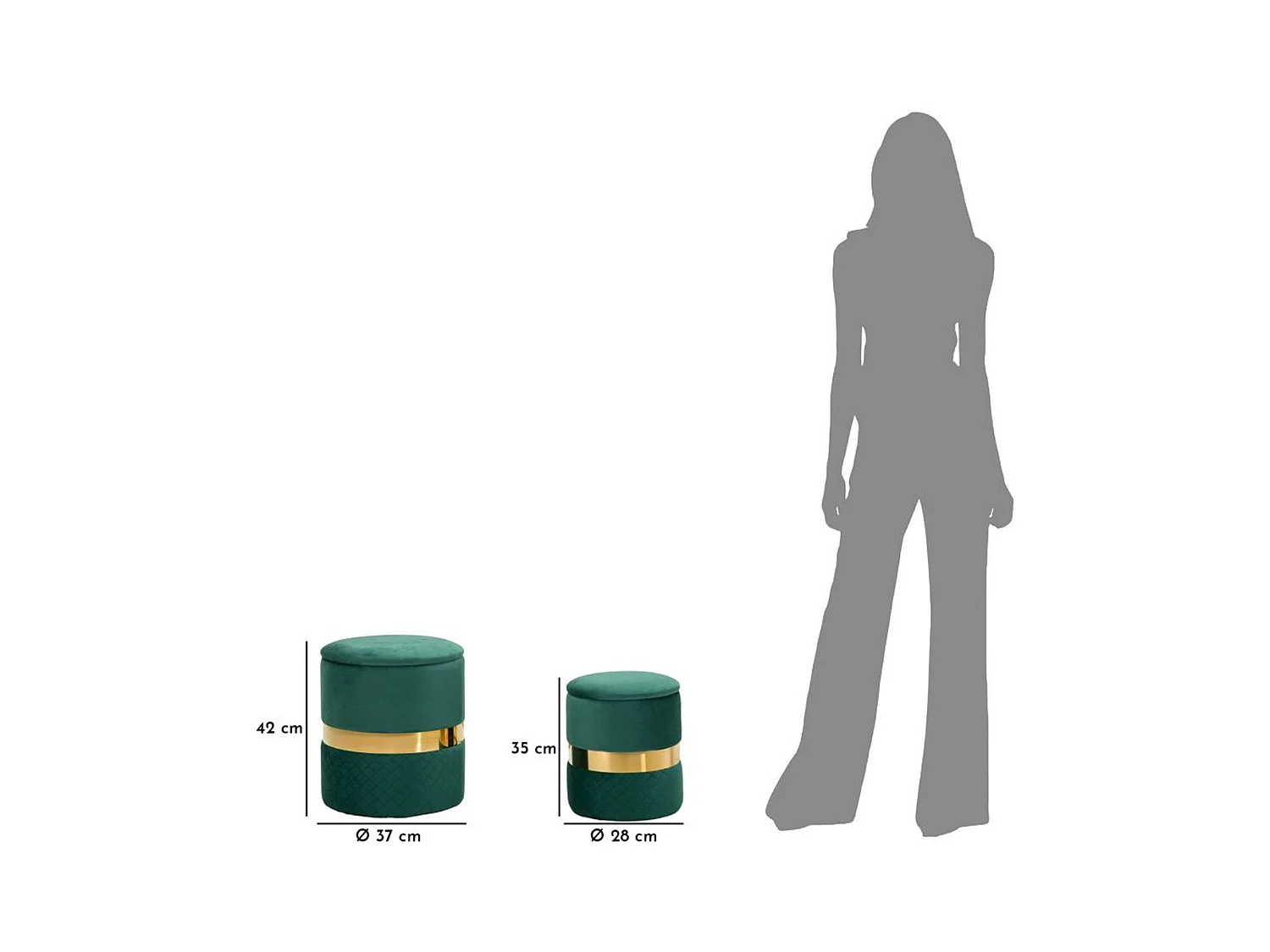 Set di 2 Pouf MF870, Verde, 37x37x42 cm, Epikasa