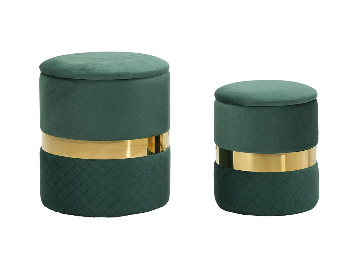 Lot de 2 Poufs MF870, Vert, 37x37x42 cm, Epikasa