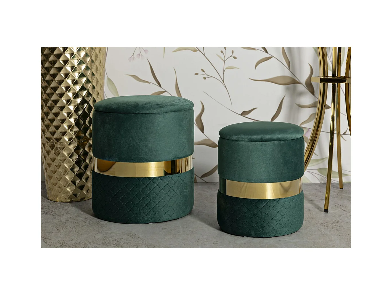 Set van 2 Poefs MF870, Groen, 37x37x42 cm, Epikasa