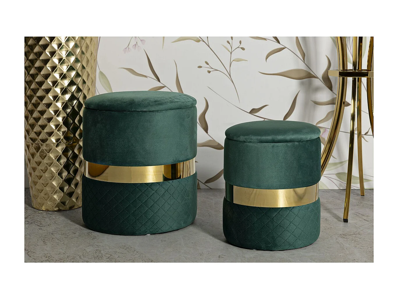 Zestaw 2 Pufami MF870, Zielony, 37x37x42 cm, Seven Design