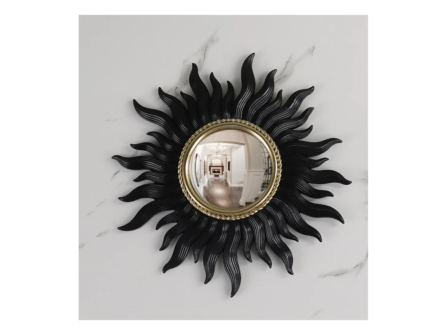 Miroir convexe soleil noir et doré 26cm