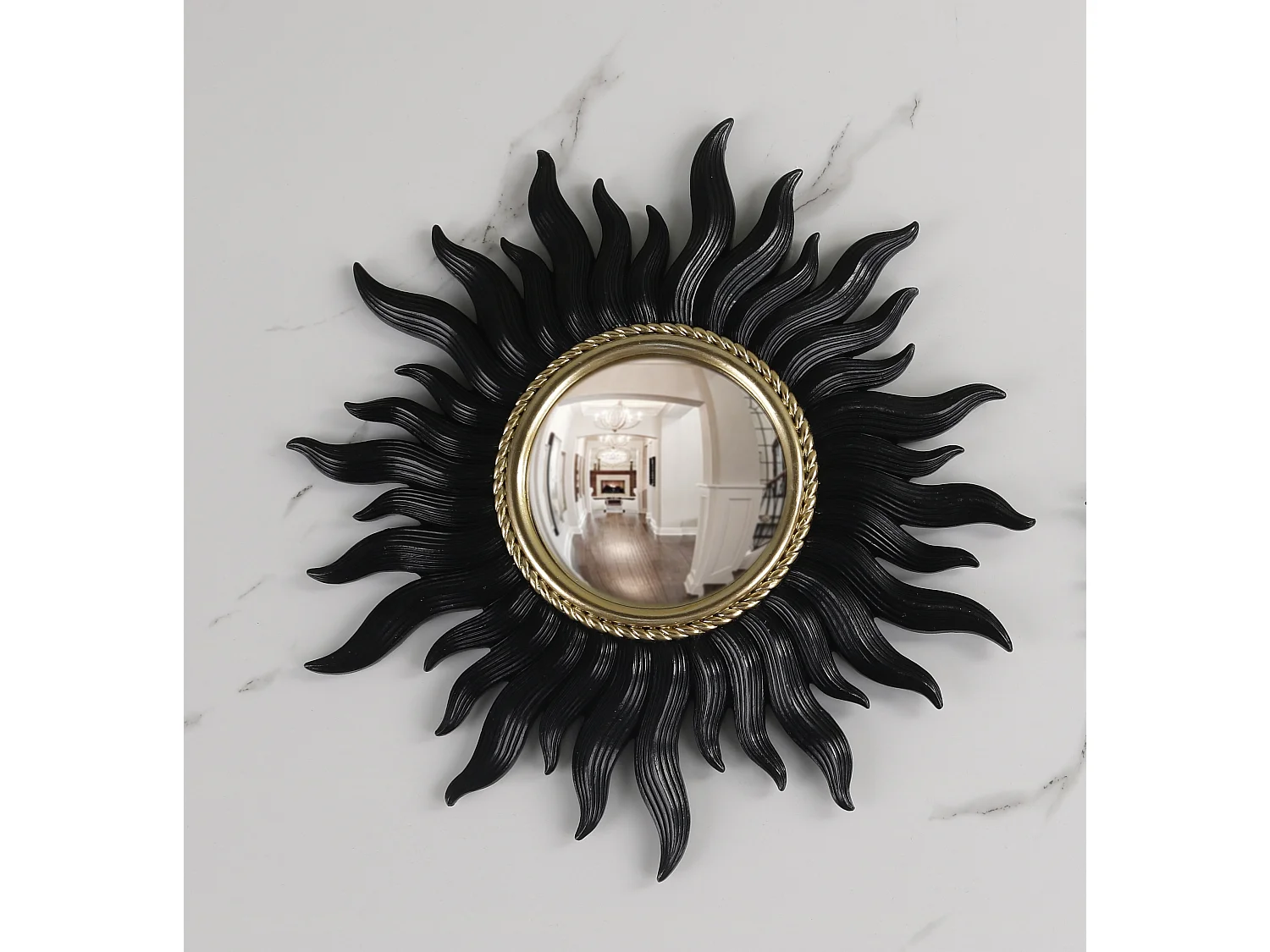 Miroir convexe soleil noir et doré 26cm