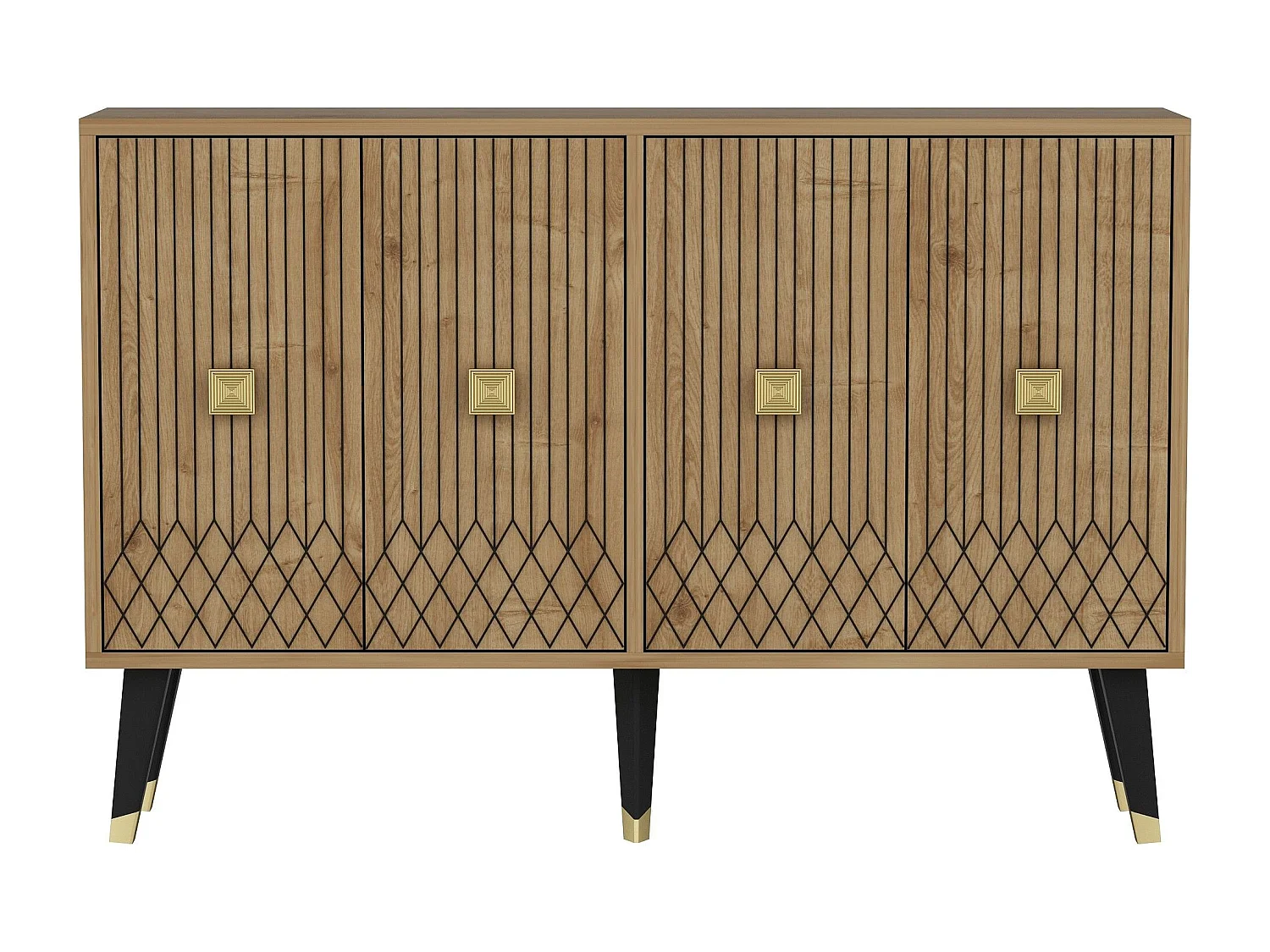 Aparador em Painel de Partículas – 120 x 30 x 80 cm – Carvalho Safira e Dourado