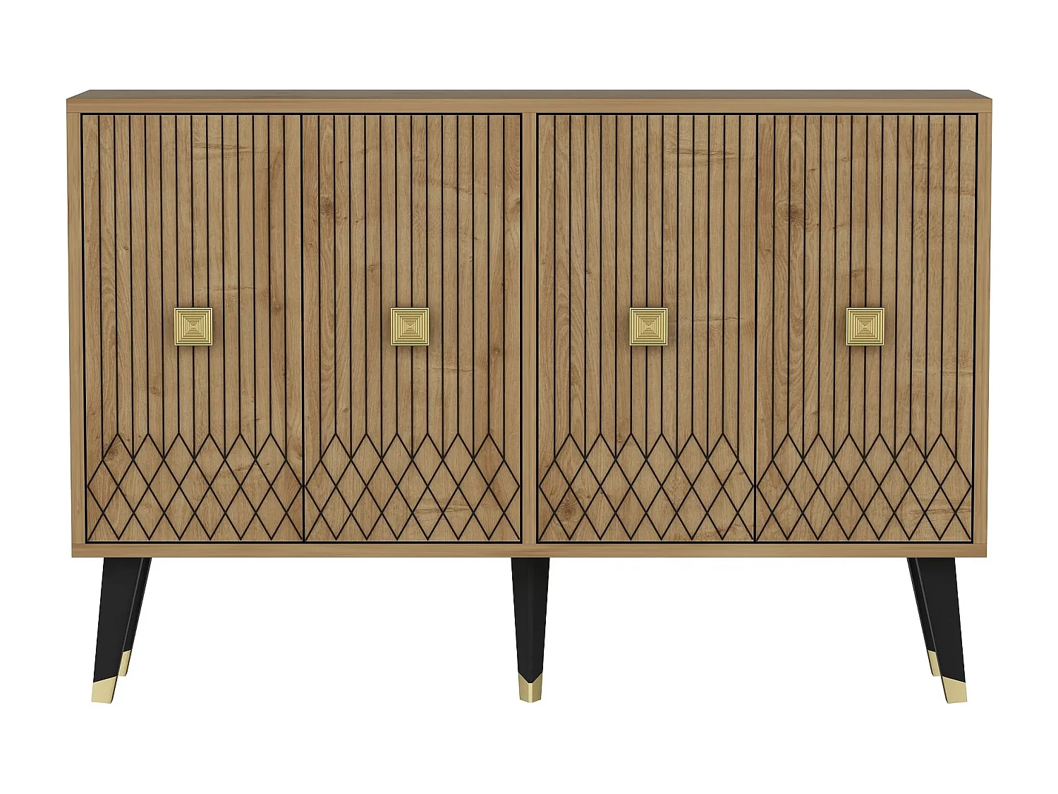 Aparador em Painel de Partículas – 120 x 30 x 80 cm – Carvalho Safira e Dourado