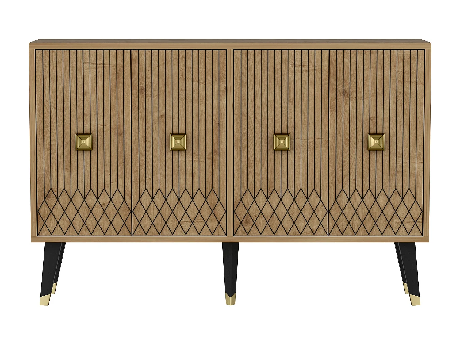 Aparador em Painel de Partículas – 120 x 30 x 80 cm – Carvalho Safira e Dourado