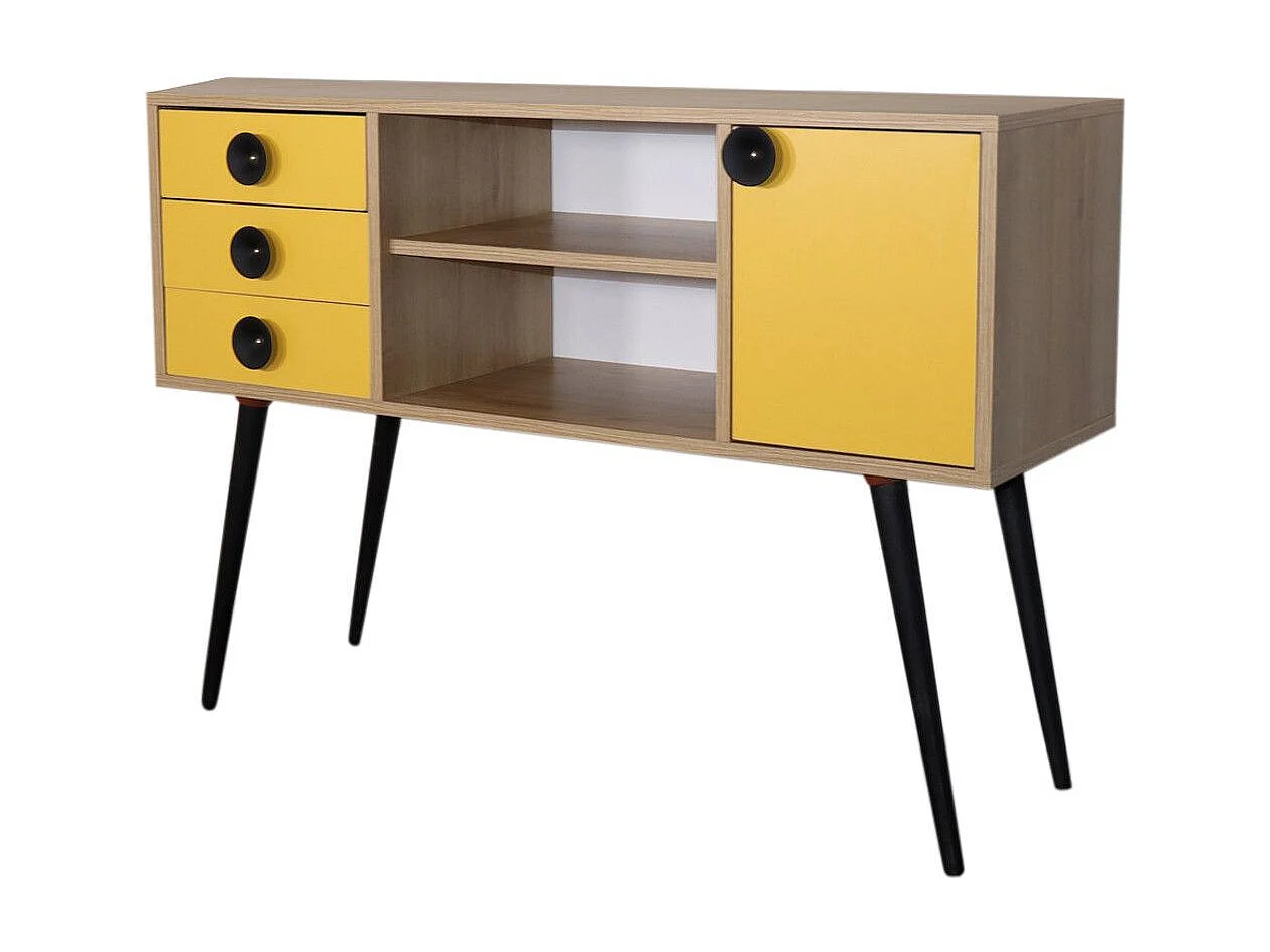 Aparador – 120 cm x 80 cm x 40 cm – Amarelo e Carvalho – Painel de partículas revestido a melamina