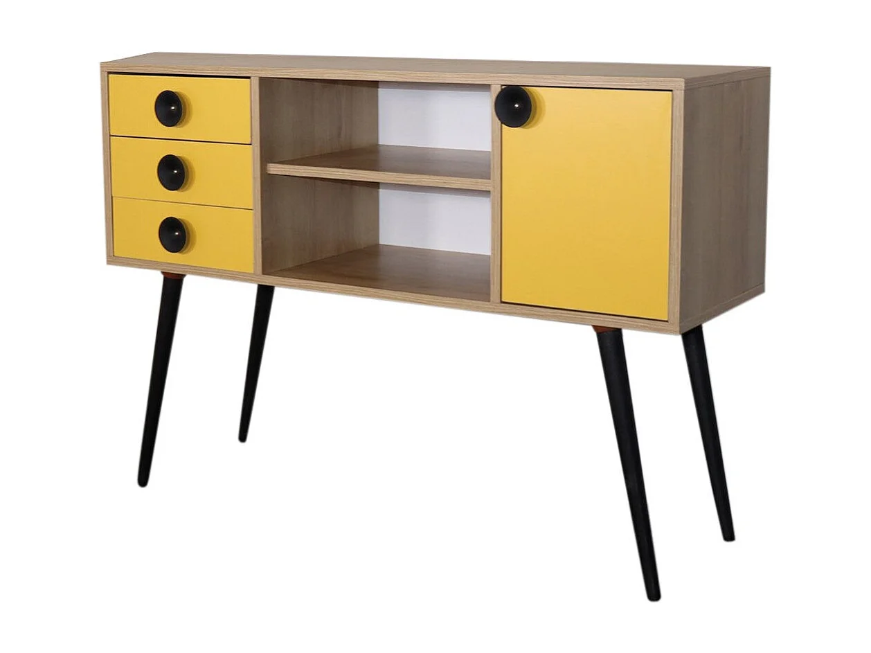 Aparador – 120 cm x 80 cm x 40 cm – Amarelo e Carvalho – Painel de partículas revestido a melamina