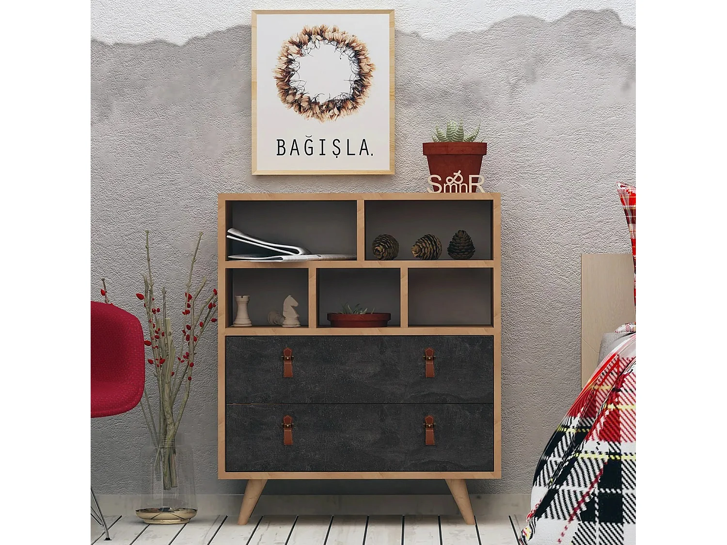 Cómoda Marco color roble Gris oscuro 70x40x85.6 cm