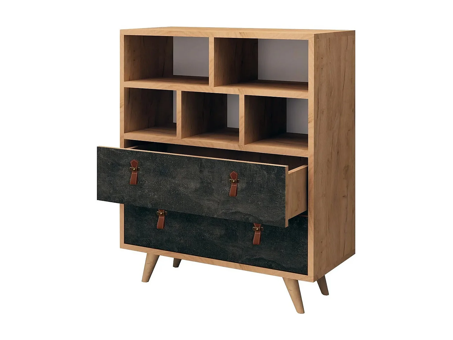 Buffet haut Corday H85,6cm Chêne clair et Effet Béton Noir