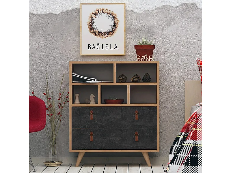 Cómoda Marco color roble Gris oscuro 70x40x85.6 cm