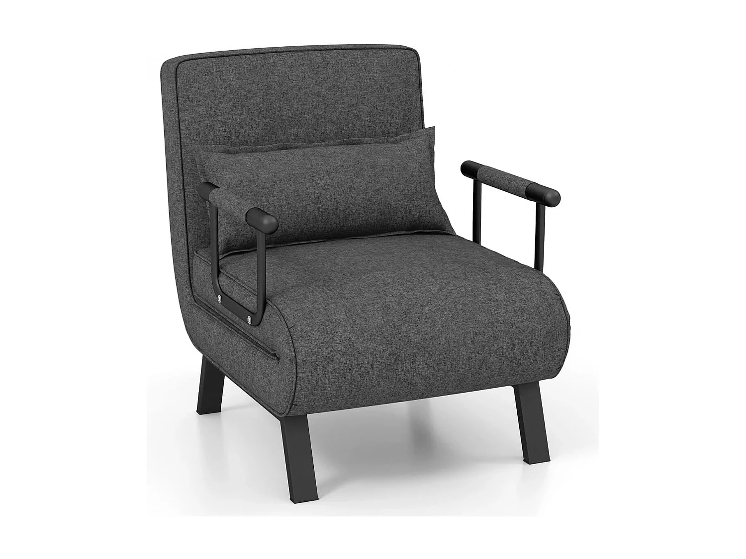 Fauteuil Convertible à Lit 1 Place, Fauteuil de Salon 4-en-1 Dossier Réglable en 6 Positions avec Oreiller Gris Foncé