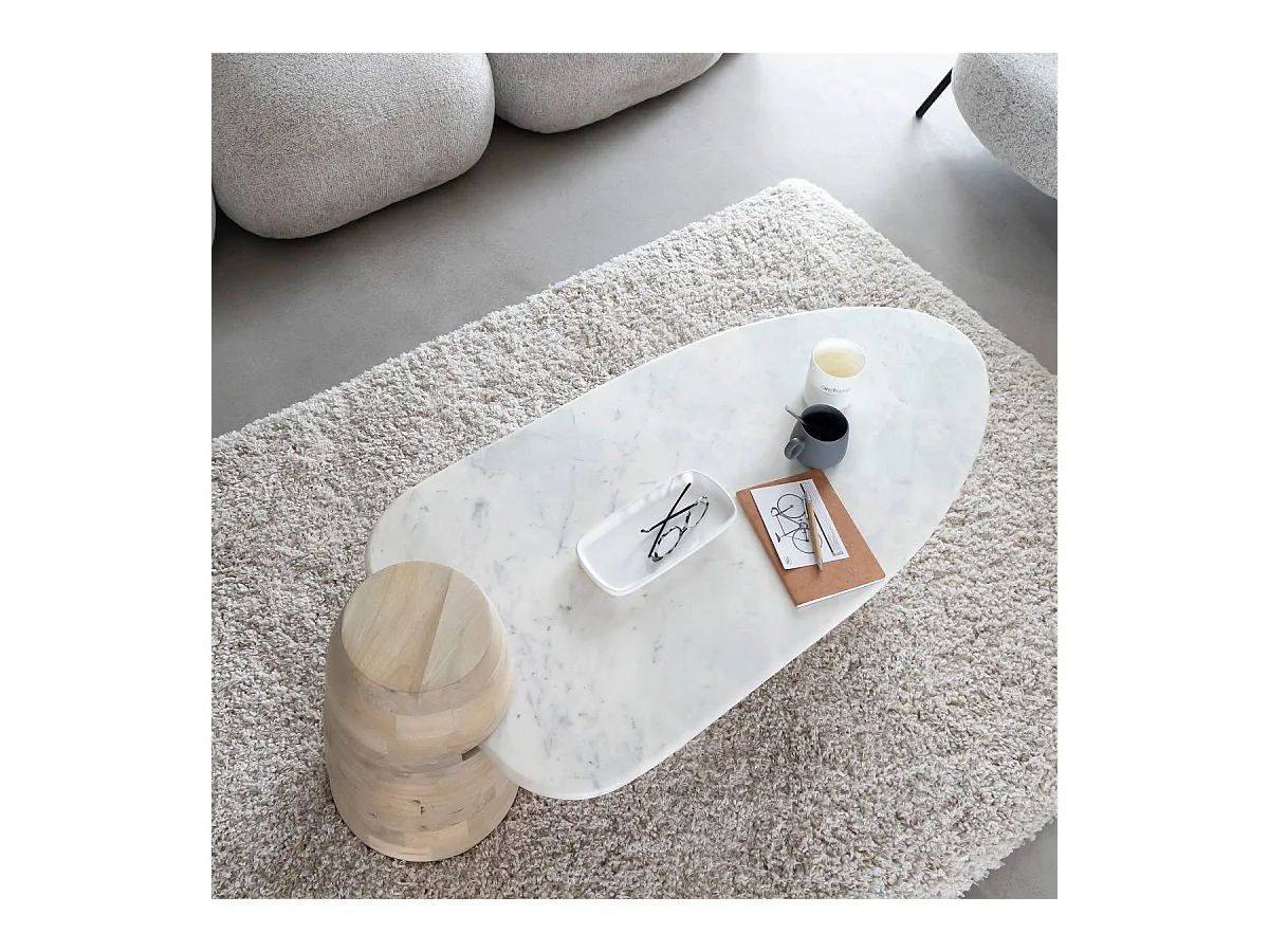 Table basse en bois de manguier et marbre Moana