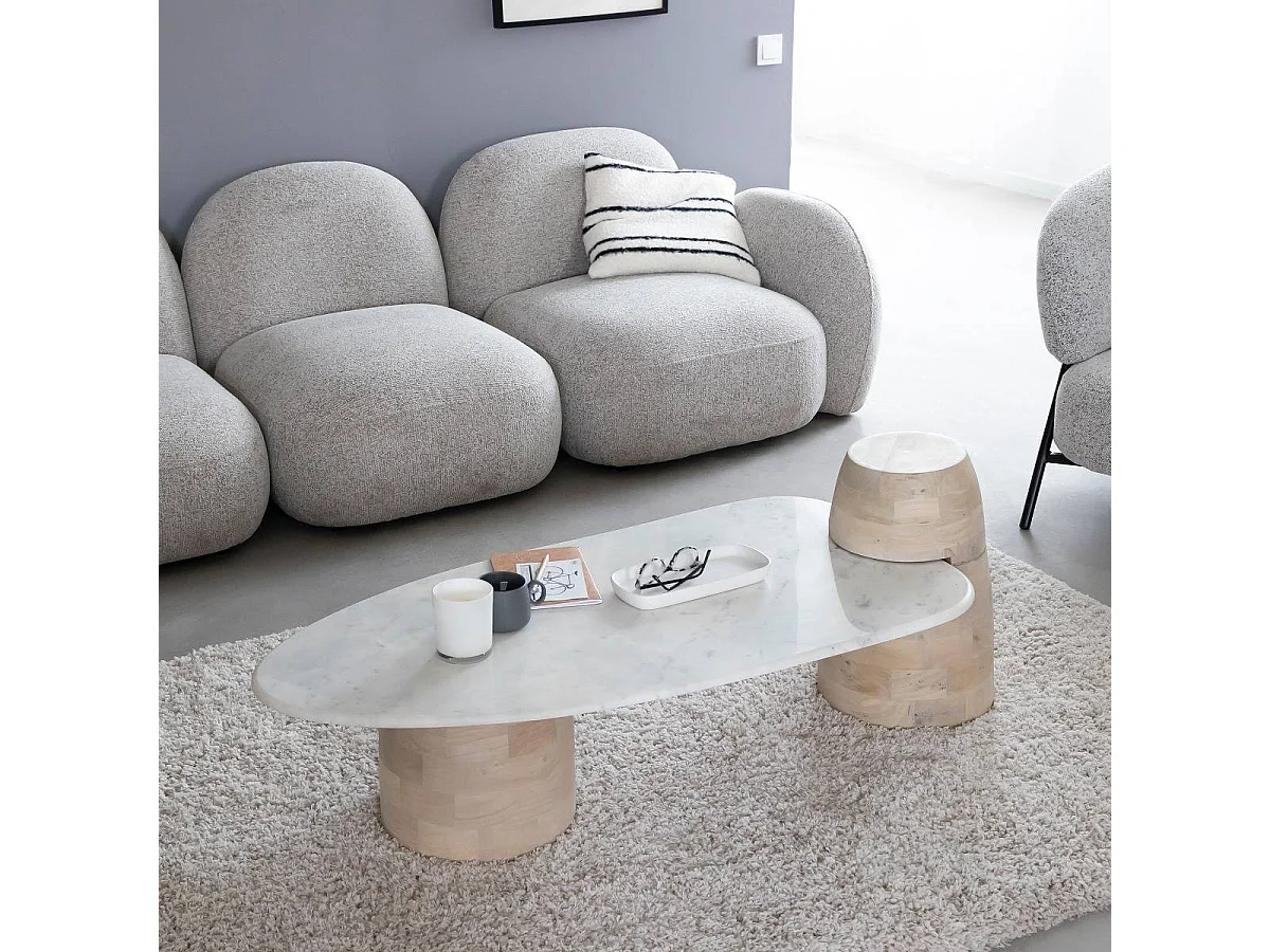 Table basse en bois de manguier et marbre Moana