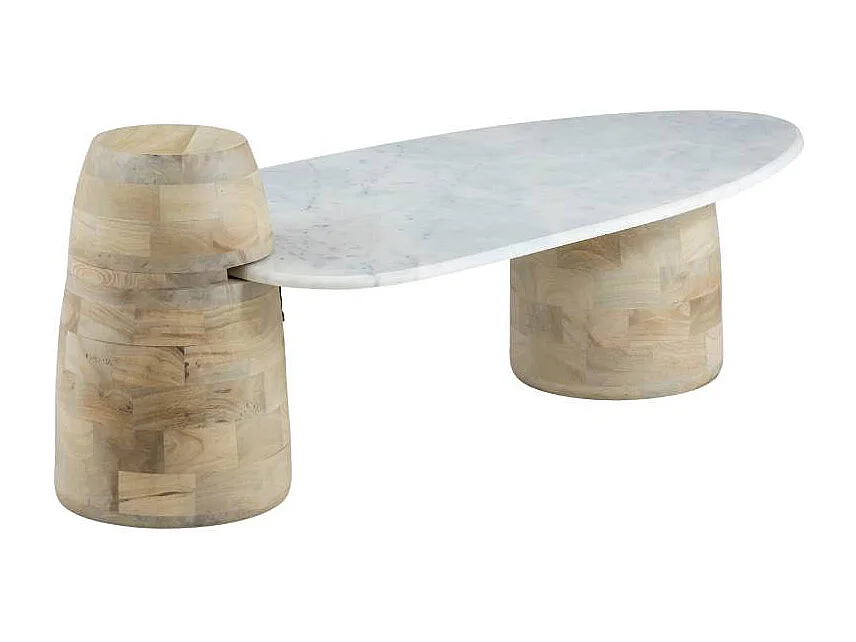 Table basse en bois de manguier et marbre Moana