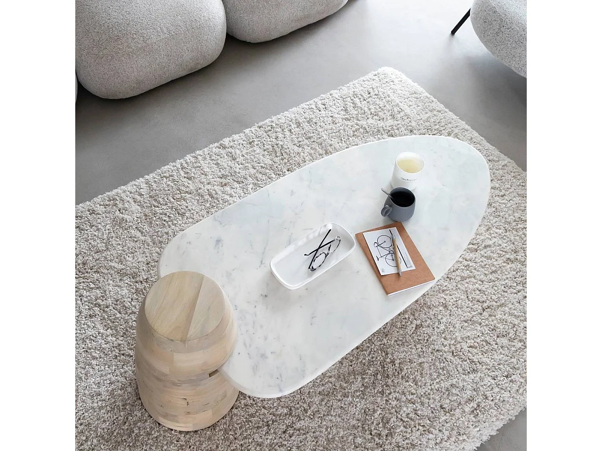 Table basse en bois de manguier et marbre Moana