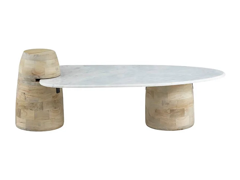 Table basse en bois de manguier et marbre Moana