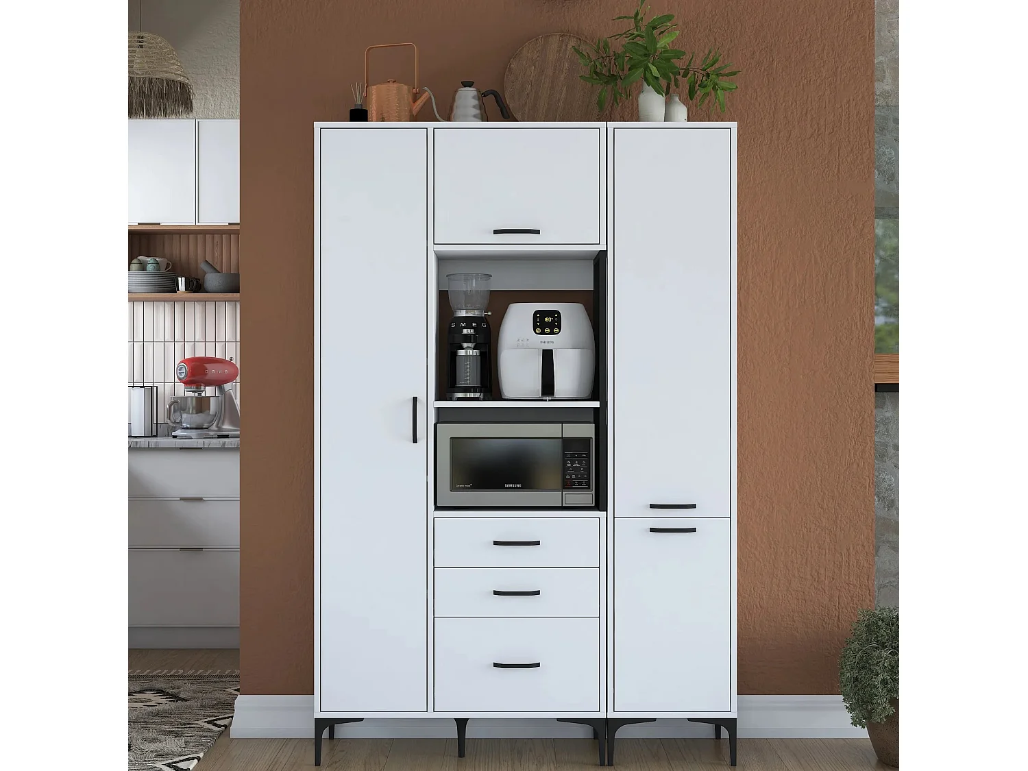 Armário Alto de Cozinha Stella em Branco - Design Moderno e Funcional