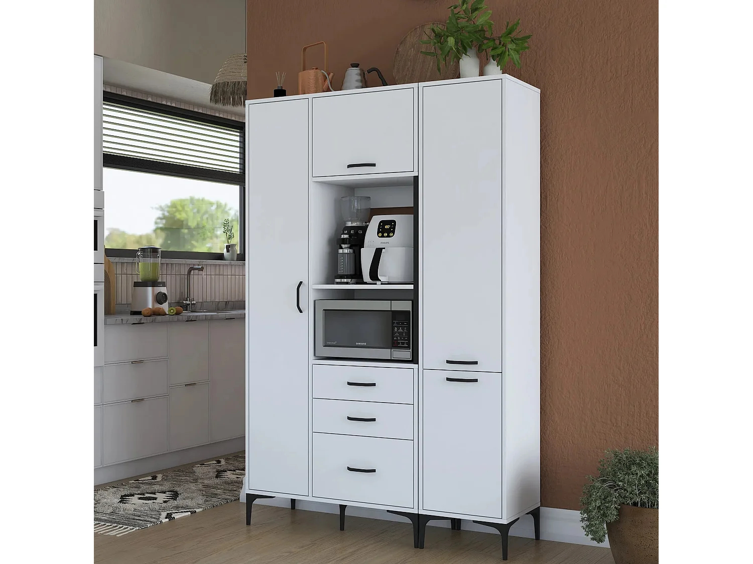 Armário Alto de Cozinha Stella em Branco - Design Moderno e Funcional