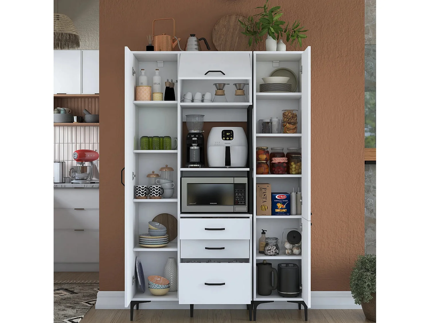 Armário Alto de Cozinha Stella em Branco - Design Moderno e Funcional