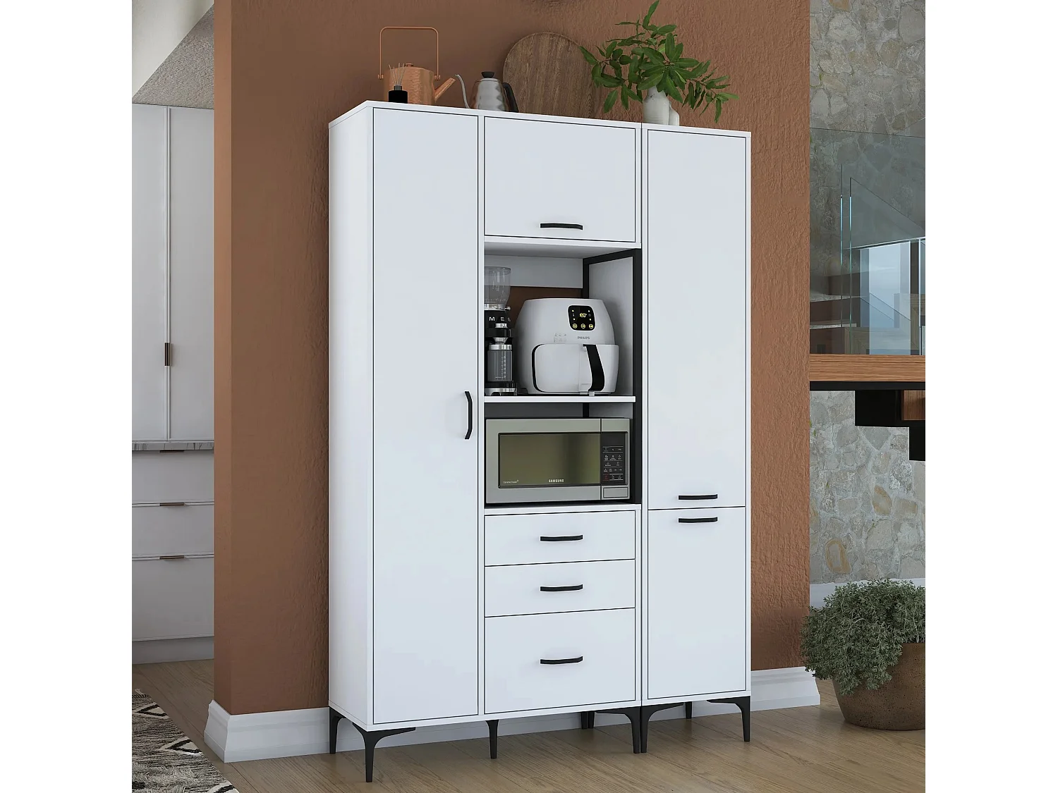 Armário Alto de Cozinha Stella em Branco - Design Moderno e Funcional