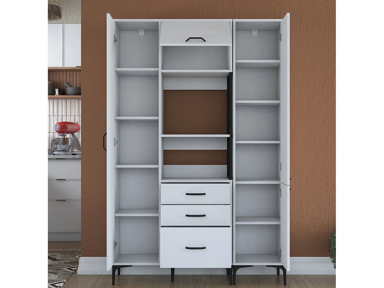 Armário Alto de Cozinha Stella em Branco - Design Moderno e Funcional