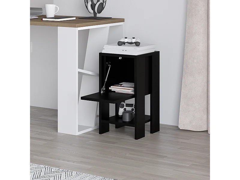 Decortie Ema Table de chevet moderne avec rangement Armoire à portes coulissantes Noir 30cm de largeur
