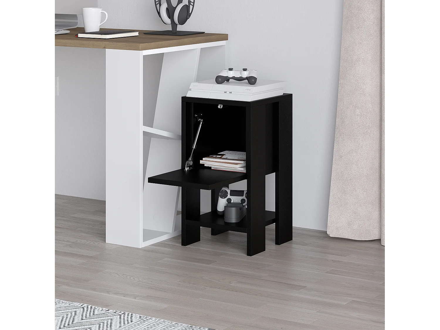 Decortie Ema Table de chevet moderne avec rangement Armoire à portes coulissantes Noir 30cm de largeur