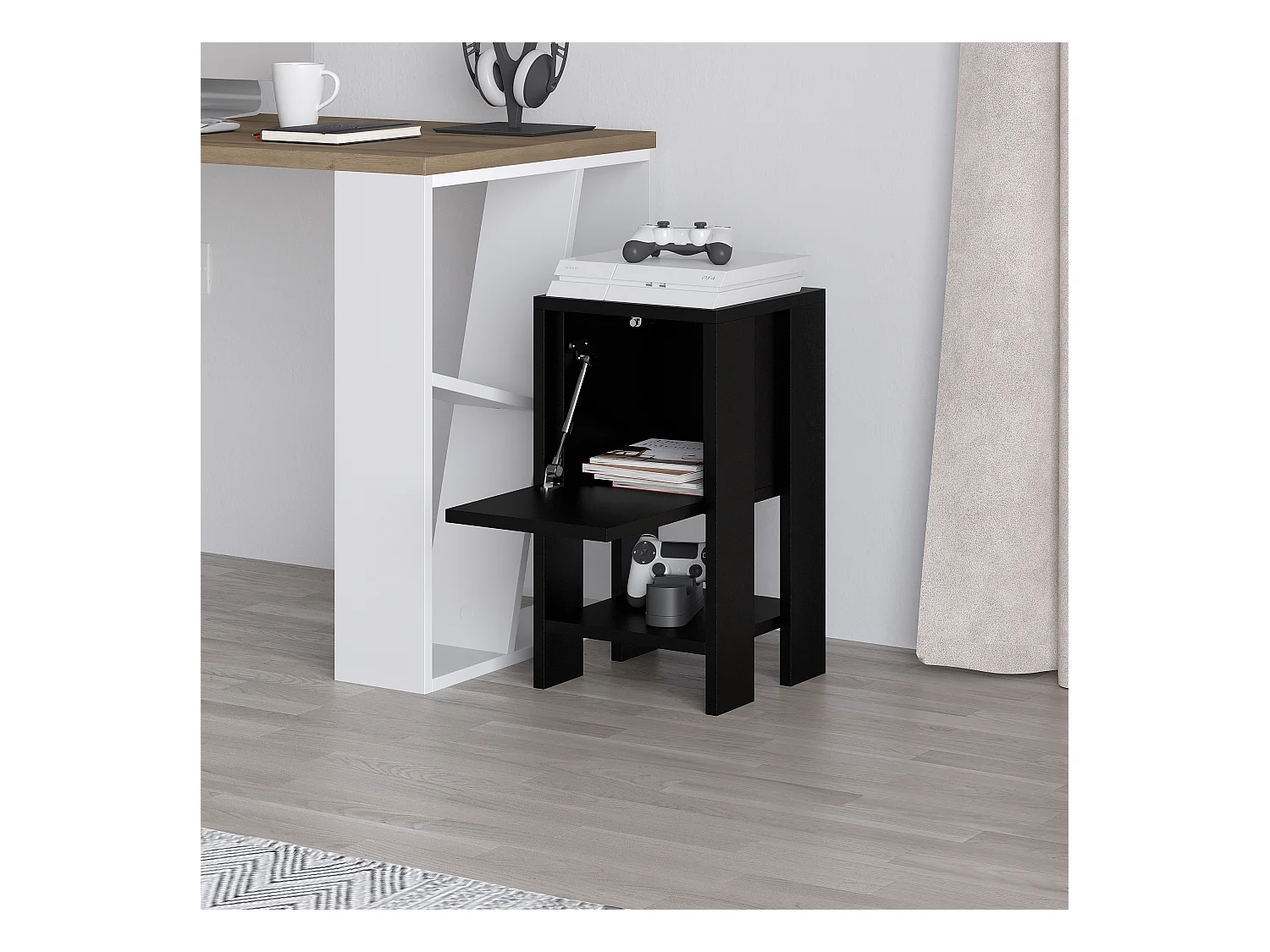 Decortie Ema Table de chevet moderne avec rangement Armoire à portes coulissantes Noir 30cm de largeur