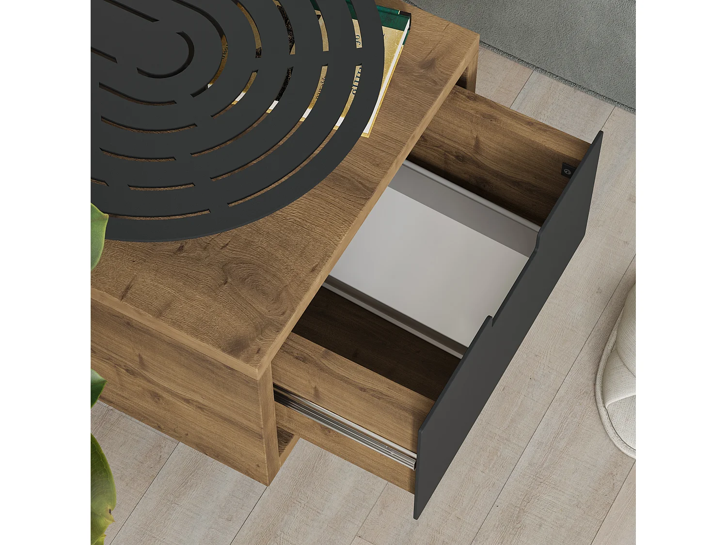 Decortie Modern Oslo Dark Oak Effect Nightstand with Drawer Engineered Wood with Metal Shelf Bedside Table