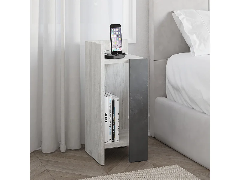 Decortie Elos Table de chevet moderne Module gauche Étroit Ancien Blanc Rétro Gris 25cm