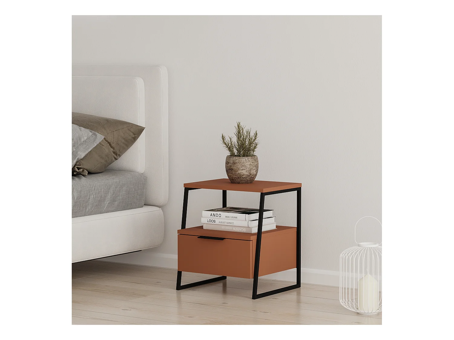 Decortie Pal Table de chevet moderne avec tiroir Cannelle Largeur 45cm Meubles de chambre à coucher